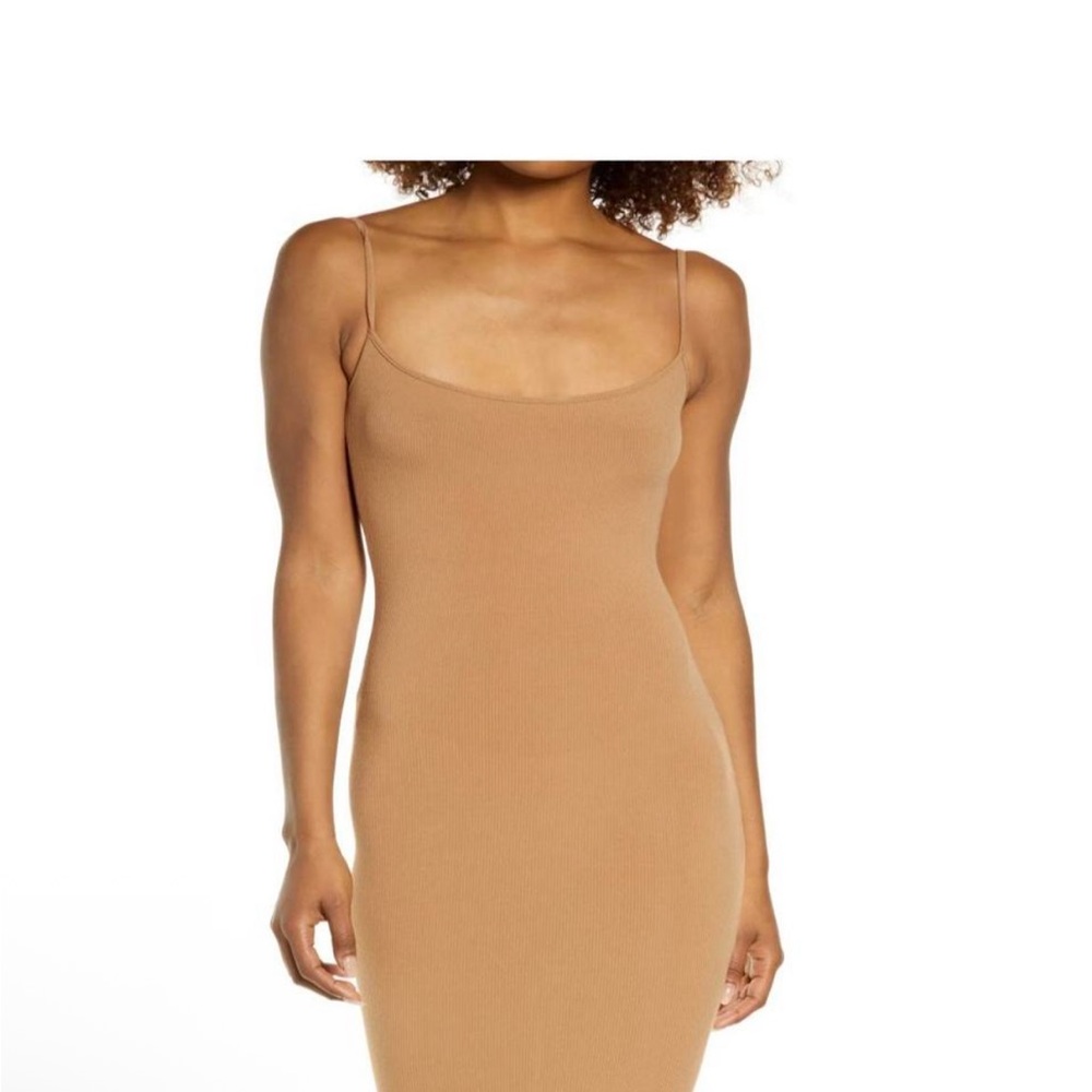 SKIMS Camel Ribbed Maxi Slipdress